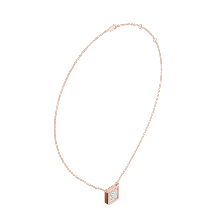 Princess Cut Diamond Bezel Solitaire Necklace - P1135PR