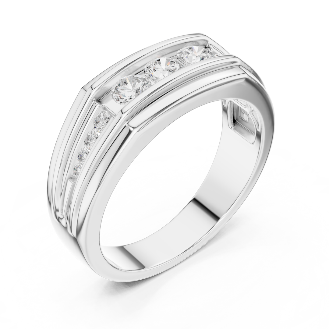 Channel Set Round Diamond Men's Band - B1136