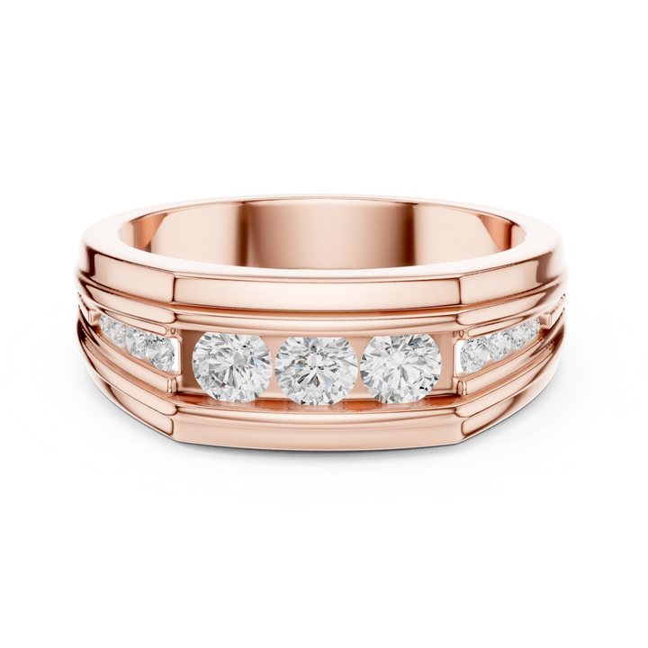 Channel Set Round Diamond Men's Band - B1136