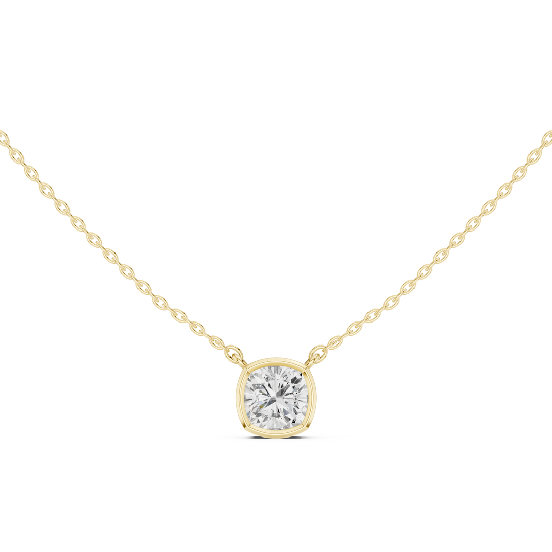 Cushion Cut Diamond Bezel Solitaire Pendant - P1135CU