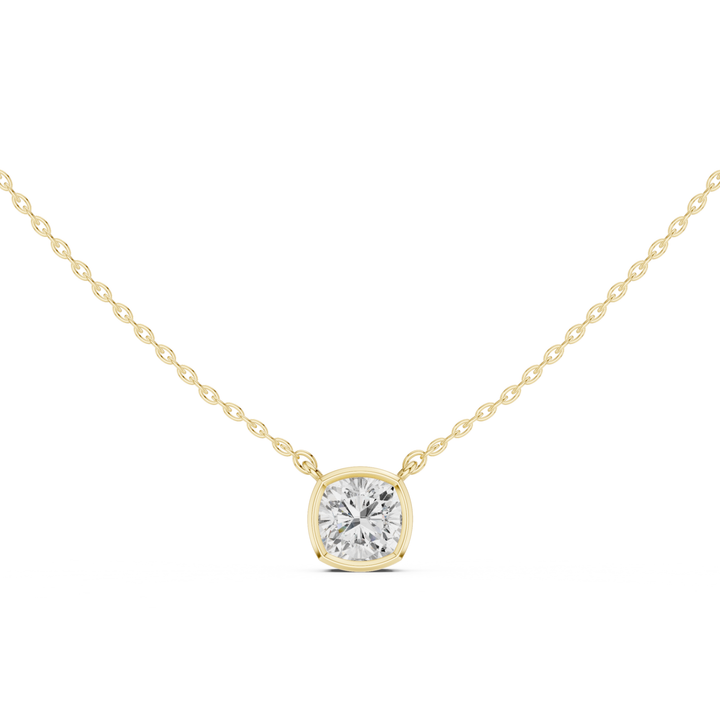 Cushion Cut Diamond Bezel Solitaire Pendant - P1135CU