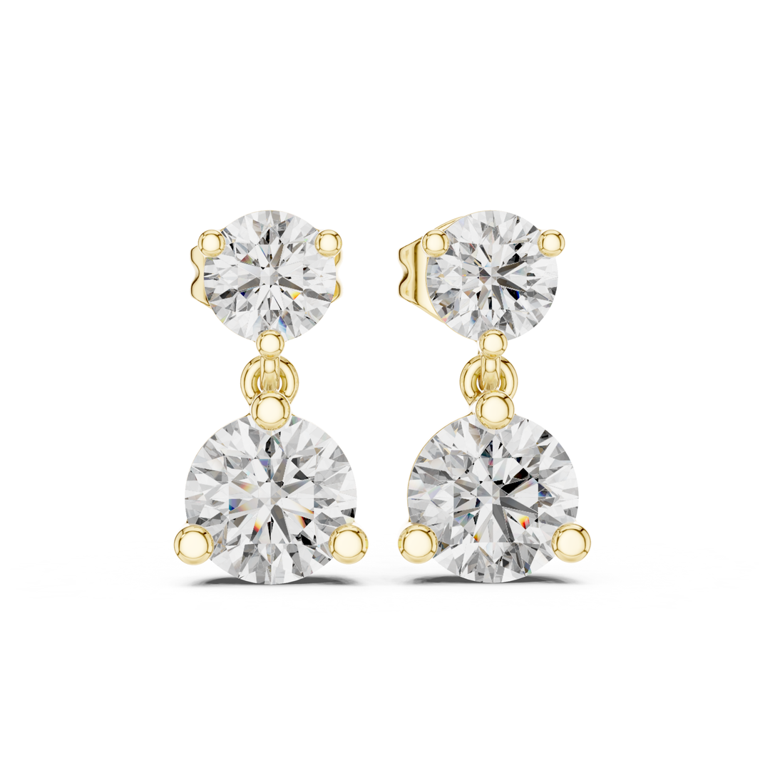 Round Cut Diamond Two Stone Drop Earrings - E1133