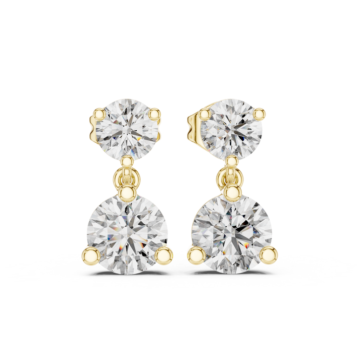 Round Cut Diamond Two Stone Drop Earrings - E1133