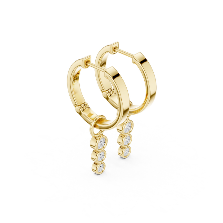 Three Stone Diamond Drop Huggie Earrings - E1127