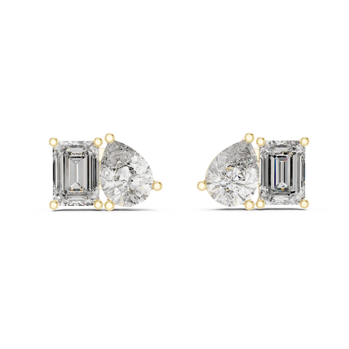 Pear Shape & Emerald Cut 4 ctw Diamond Toi et Moi Stud Earrings - E1152