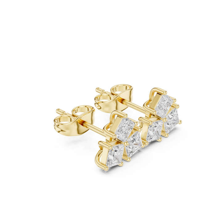Three Stone Princess Diamond Stud Earrings  - E1126
