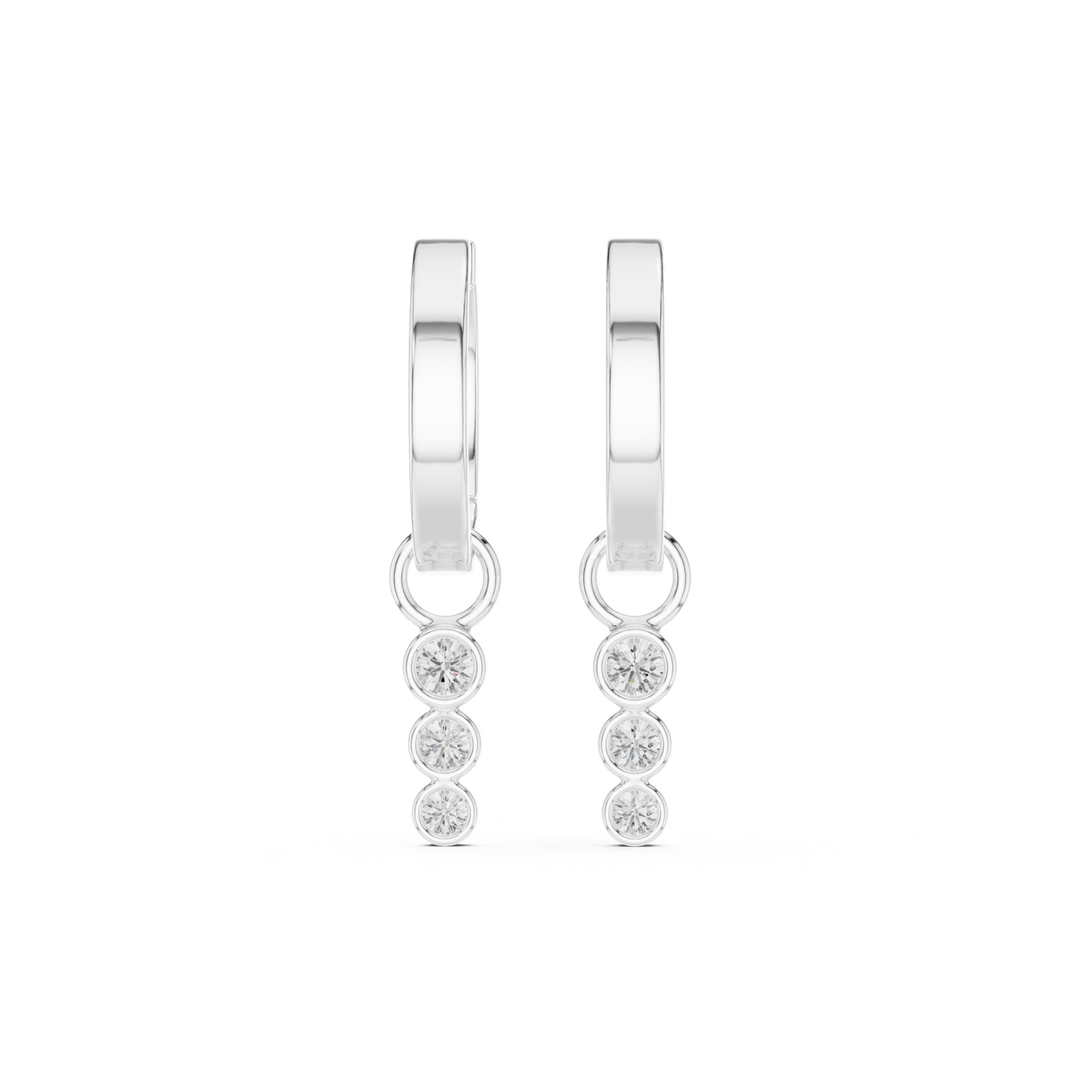 Three Stone Diamond Drop Huggie Earrings - E1127