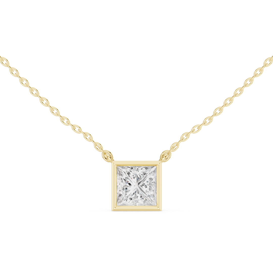 Princess Cut Diamond Bezel Solitaire Necklace - P1135PR