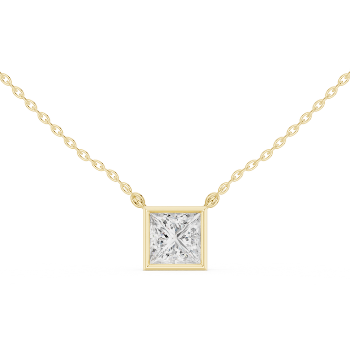 Princess Cut Diamond Bezel Solitaire Necklace - P1135PR