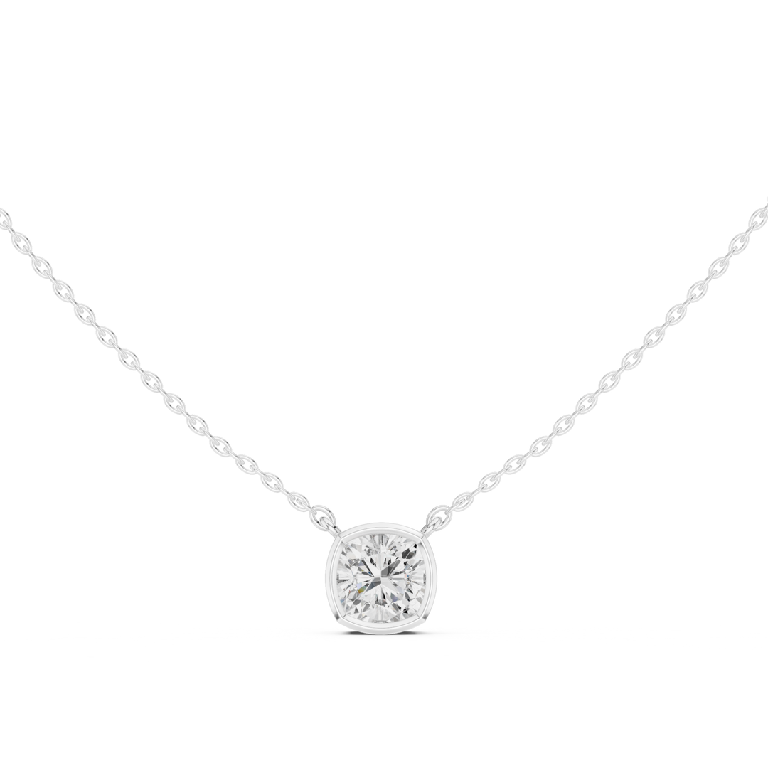 Cushion Cut Diamond Bezel Solitaire Pendant - P1135CU
