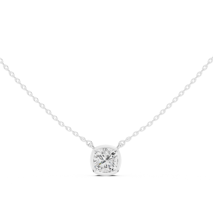 Cushion Cut Diamond Bezel Solitaire Pendant - P1135CU