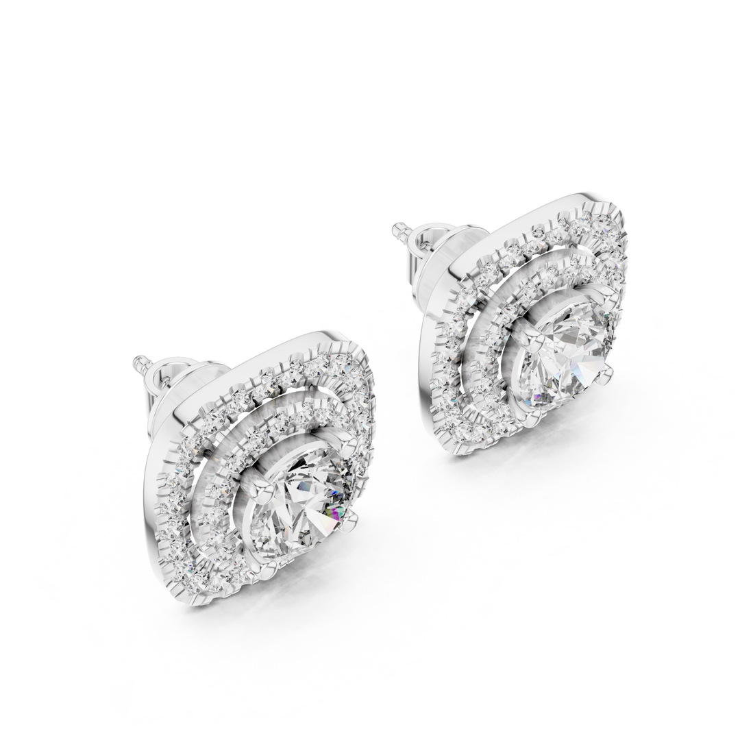 Square Halo 3.88 ctw Diamond Stud Earrings - E1130