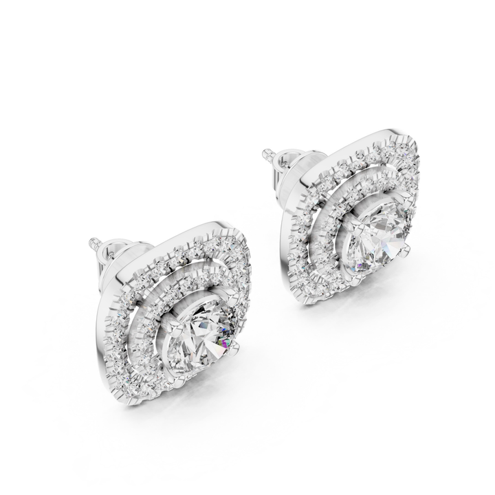 Square Halo 3.88 ctw Diamond Stud Earrings - E1130