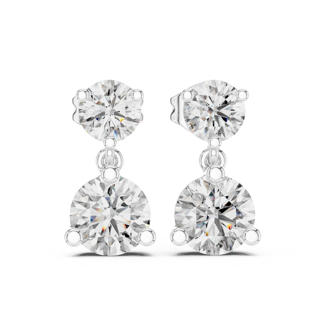 Round Cut Diamond Two Stone Drop Earrings - E1133