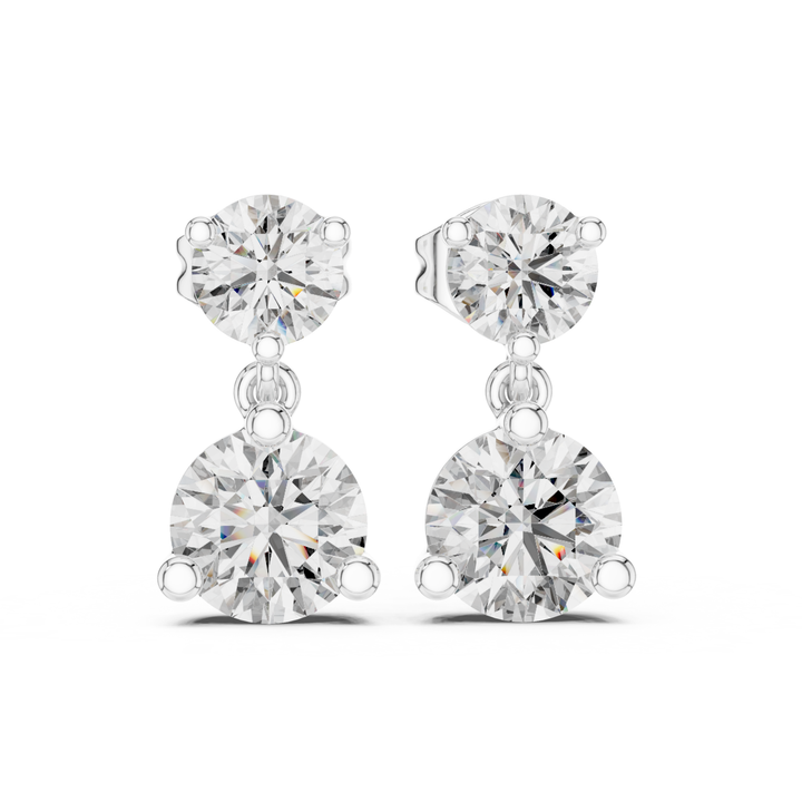 Round Cut Diamond Two Stone Drop Earrings - E1133