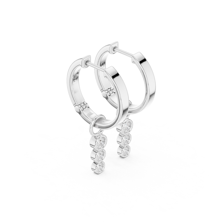 Three Stone Diamond Drop Huggie Earrings - E1127