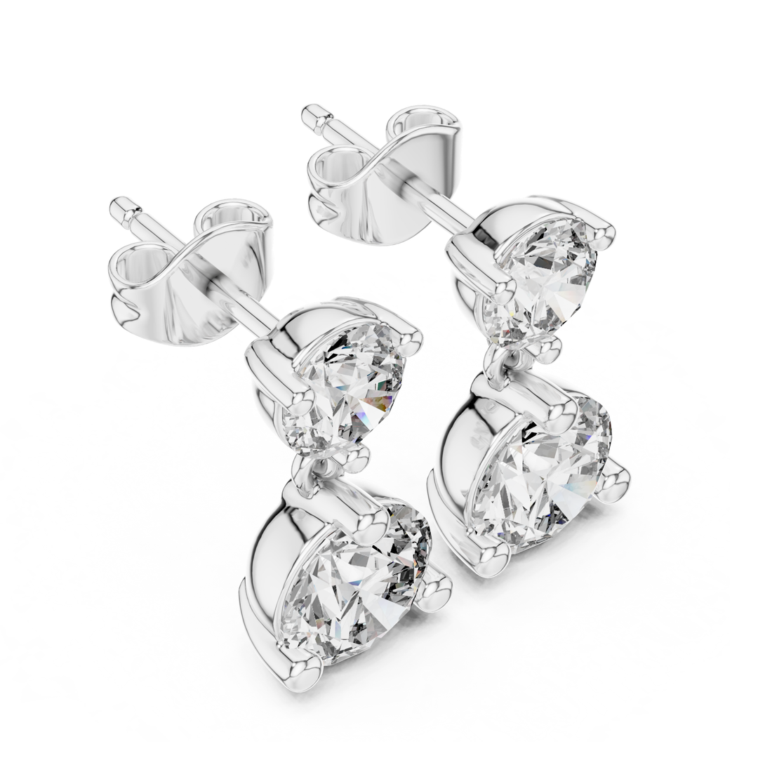 Round Cut Diamond Two Stone Drop Earrings - E1133