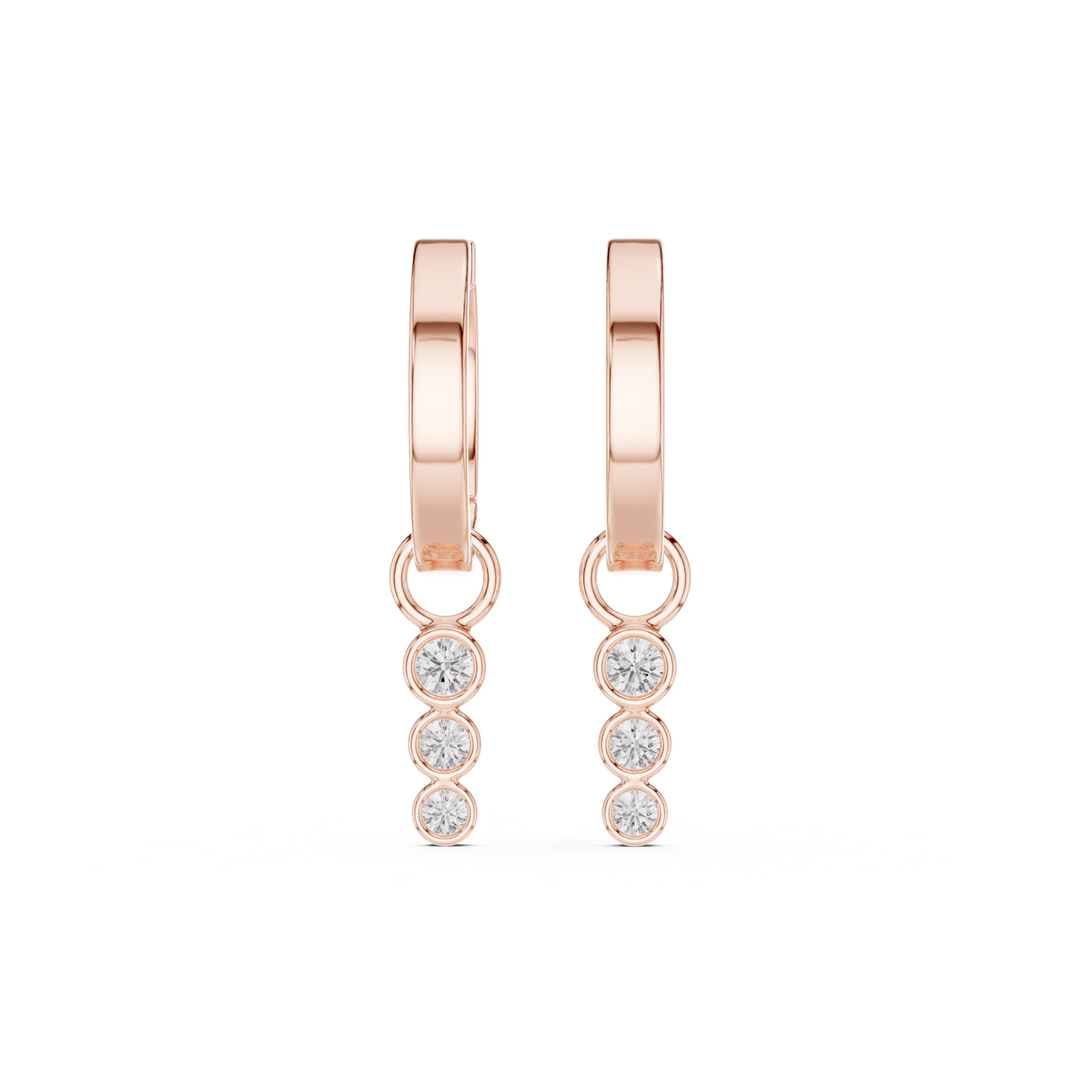 Three Stone Diamond Drop Huggie Earrings - E1127