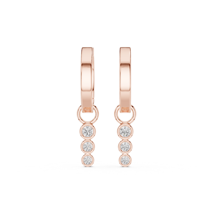 Three Stone Diamond Drop Huggie Earrings - E1127