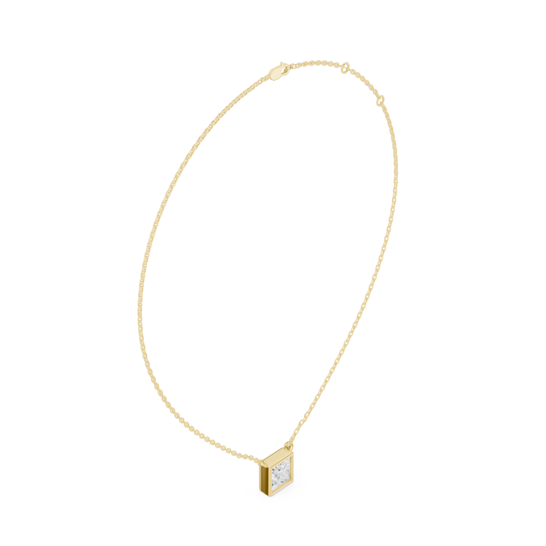 Princess Cut Diamond Bezel Solitaire Necklace - P1135PR