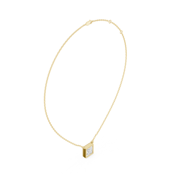 Princess Cut Diamond Bezel Solitaire Necklace - P1135PR