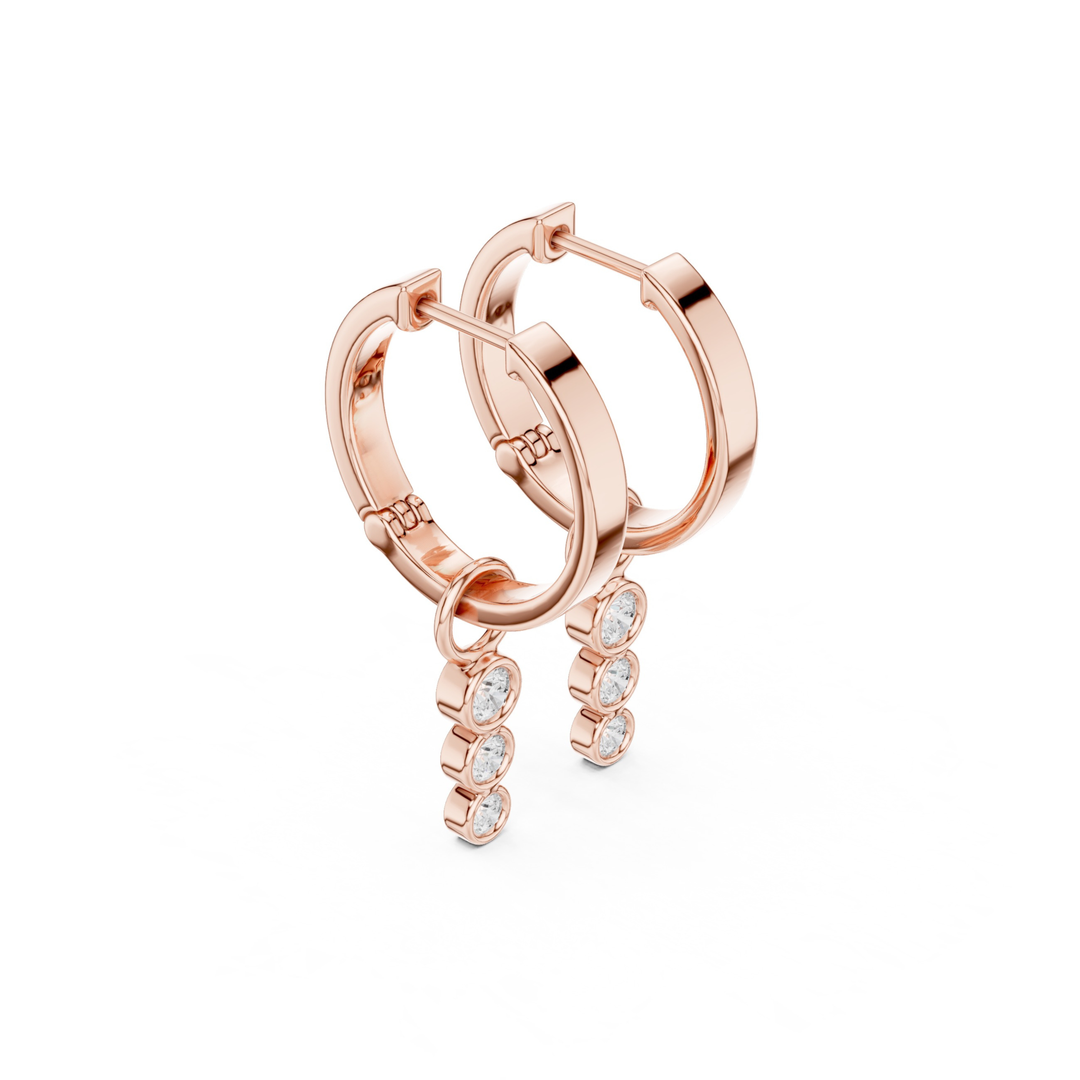 Three Stone Diamond Drop Huggie Earrings - E1127