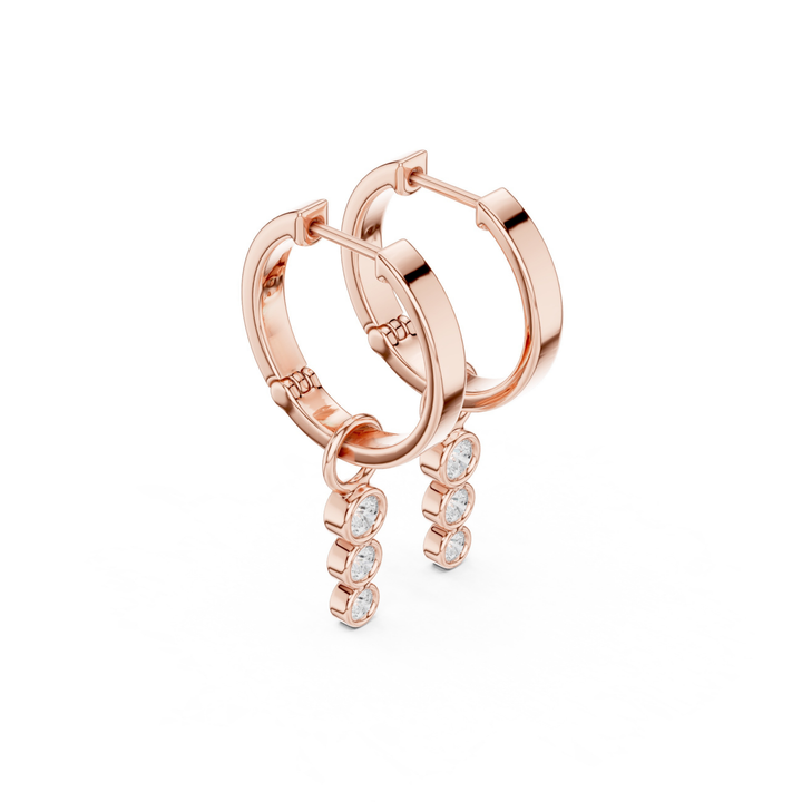 Three Stone Diamond Drop Huggie Earrings - E1127