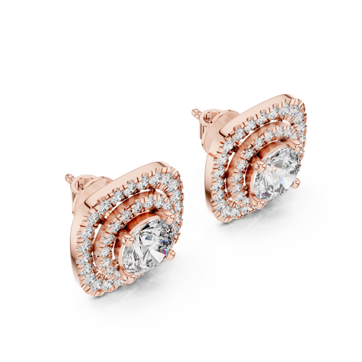 Square Halo 3.88 ctw Diamond Stud Earrings - E1130