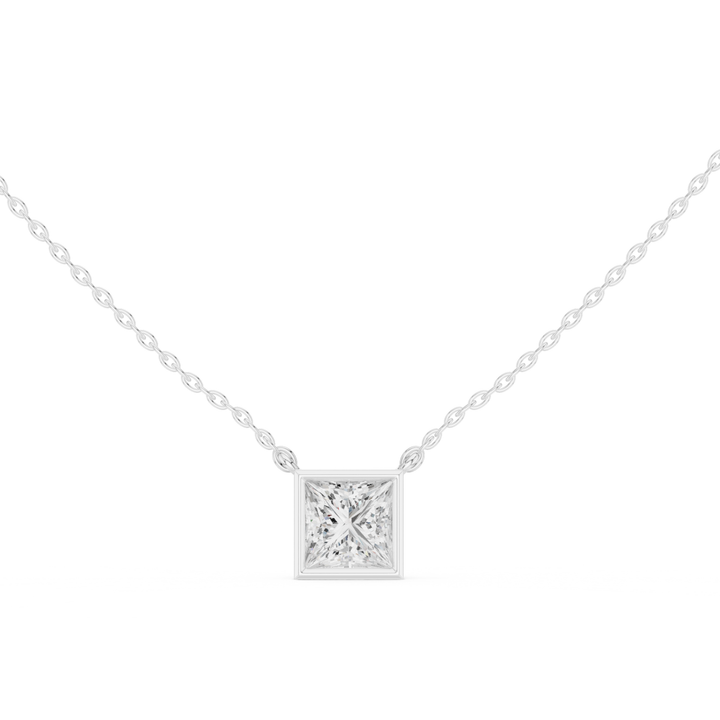 Princess Cut Diamond Bezel Solitaire Necklace - P1135PR