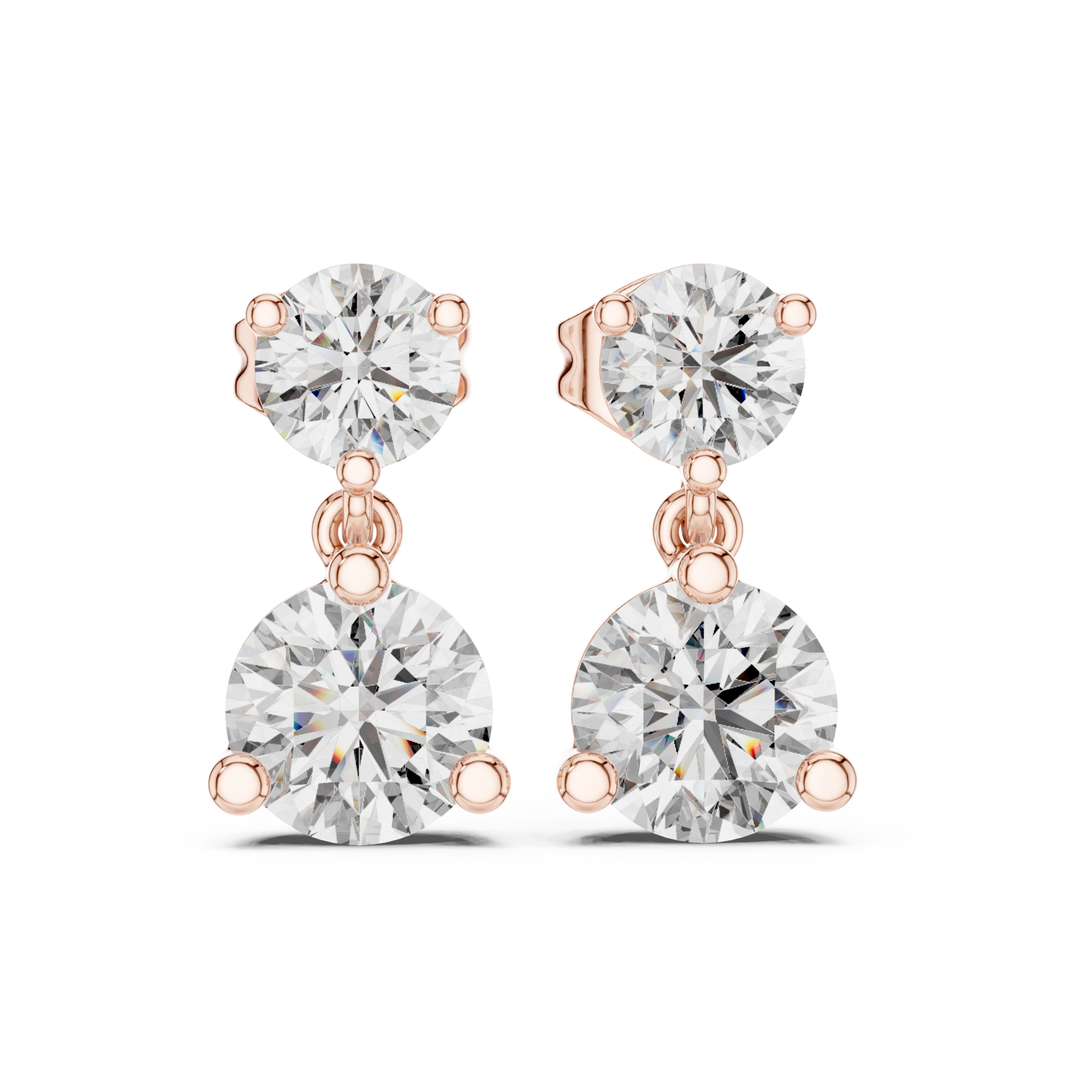 Round Cut Diamond Two Stone Drop Earrings - E1133