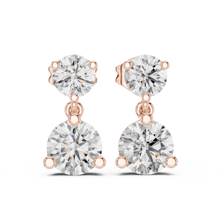 Round Cut Diamond Two Stone Drop Earrings - E1133