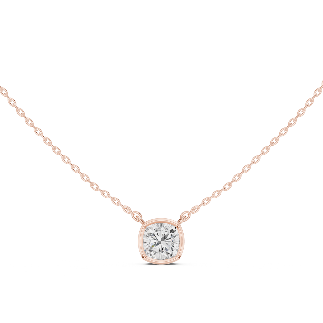 Cushion Cut Diamond Bezel Solitaire Pendant - P1135CU