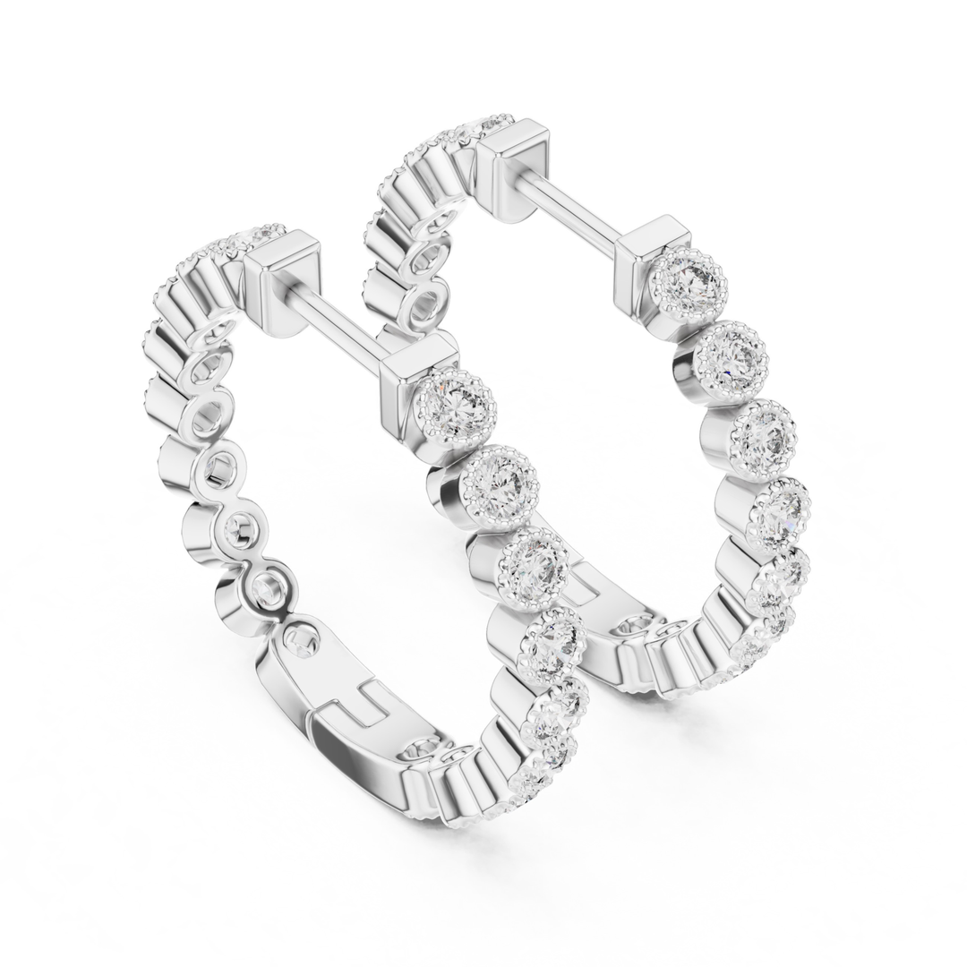Bezel Diamond Hoop Earrings - E1123