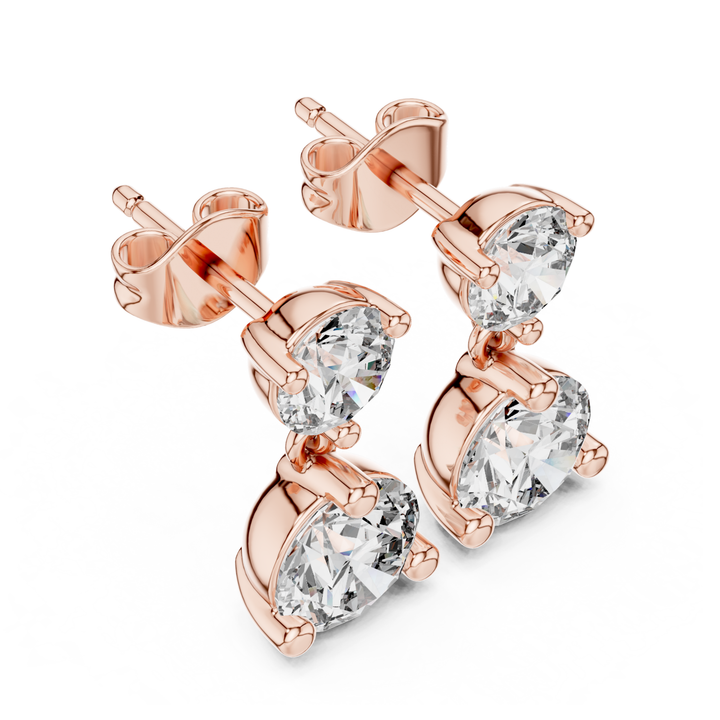 Round Cut Diamond Two Stone Drop Earrings - E1133