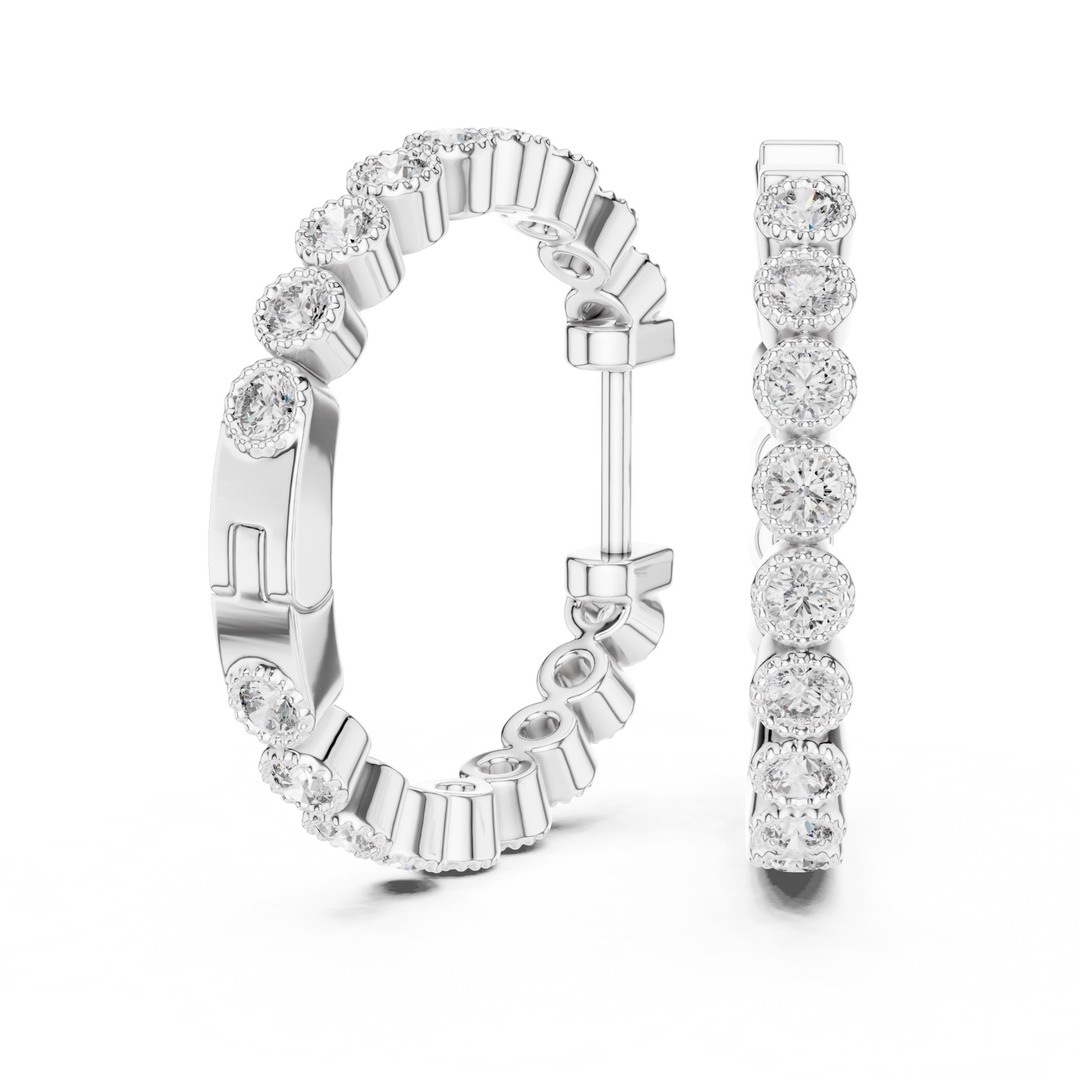 Bezel Diamond Hoop Earrings - E1123