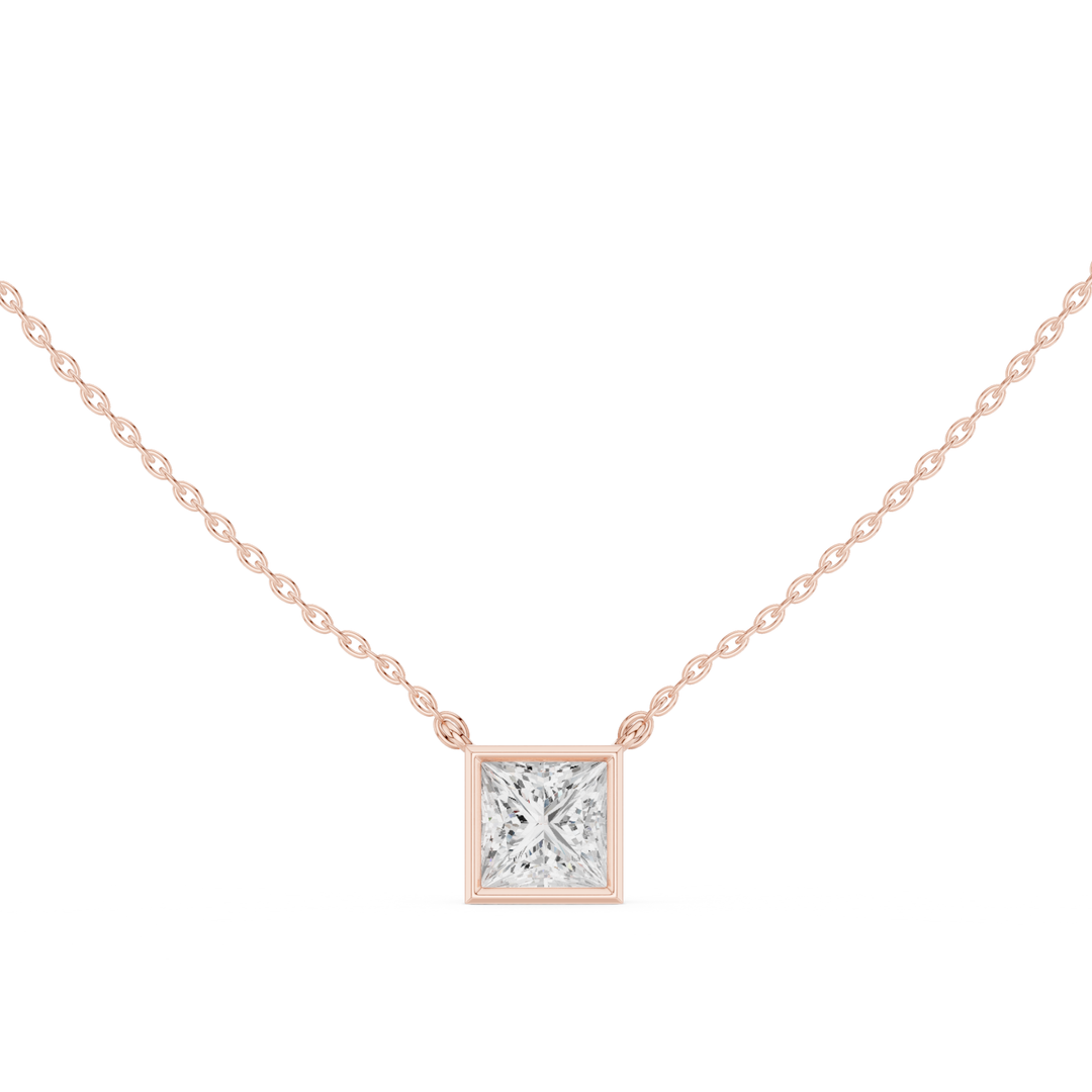 Princess Cut Diamond Bezel Solitaire Necklace - P1135PR