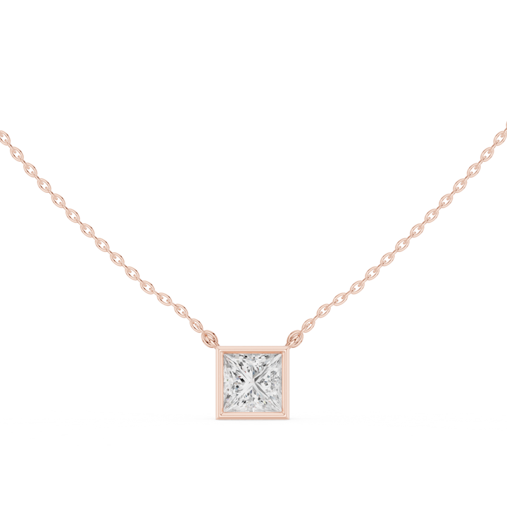 Princess Cut Diamond Bezel Solitaire Necklace - P1135PR