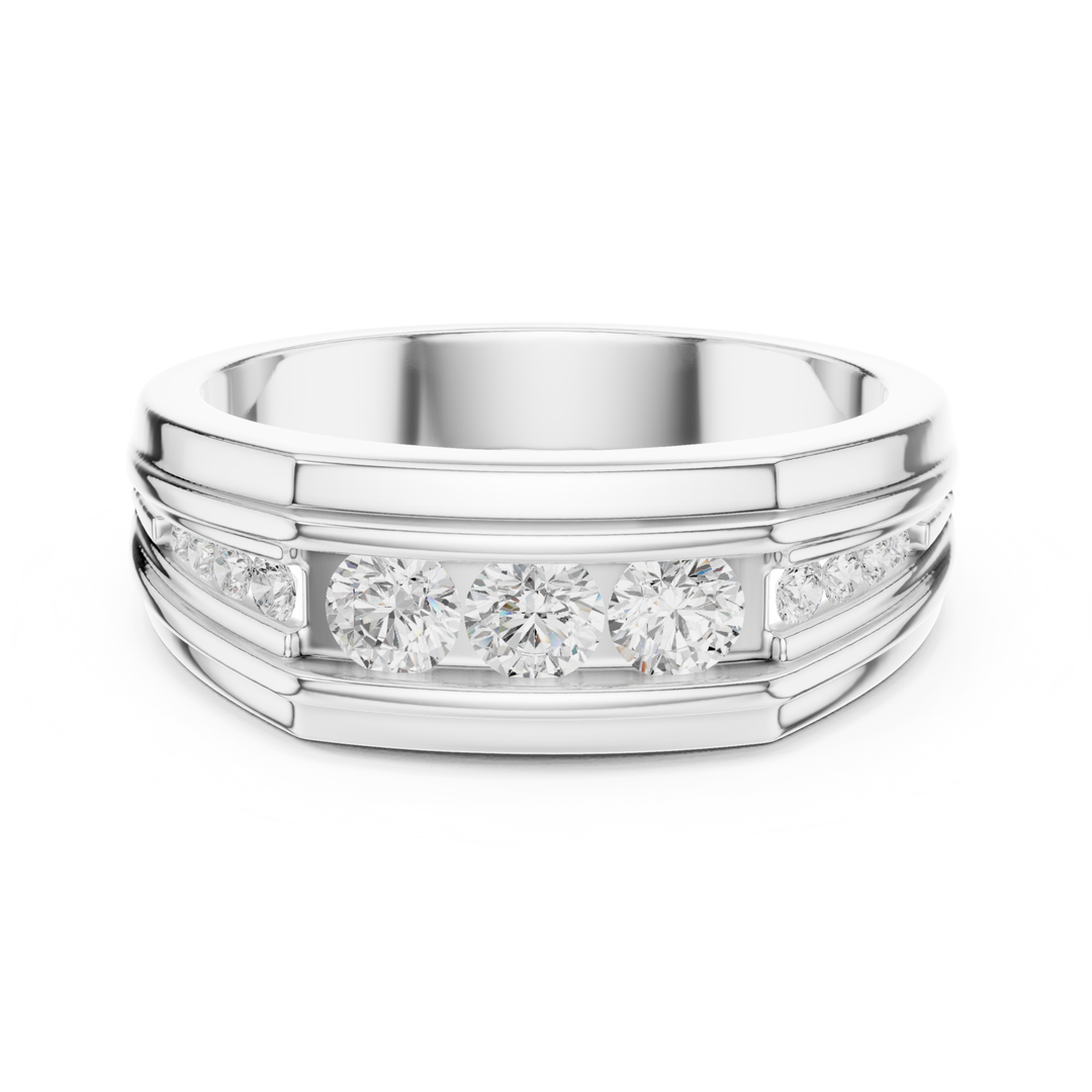 Channel Set Round Diamond Men's Band - B1136