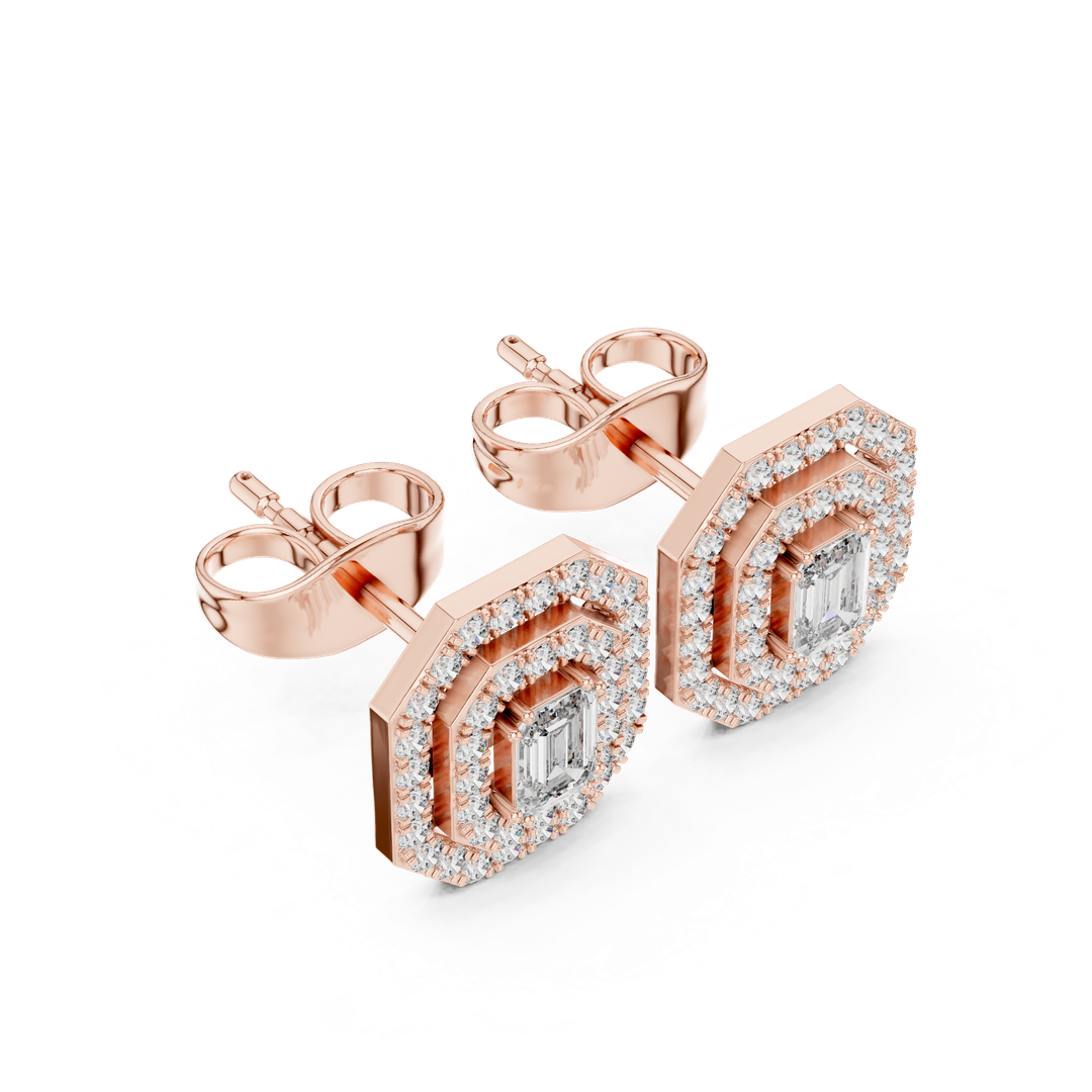 Double Halo Diamond Stud Earrings - E1116