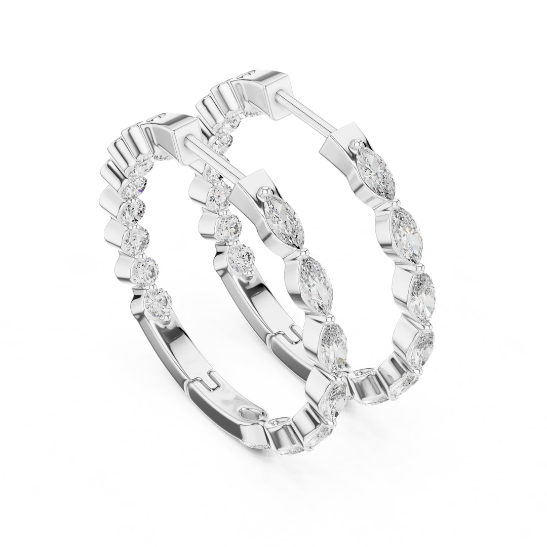 Mixed Shape Diamond Hoop Earrings - E1118