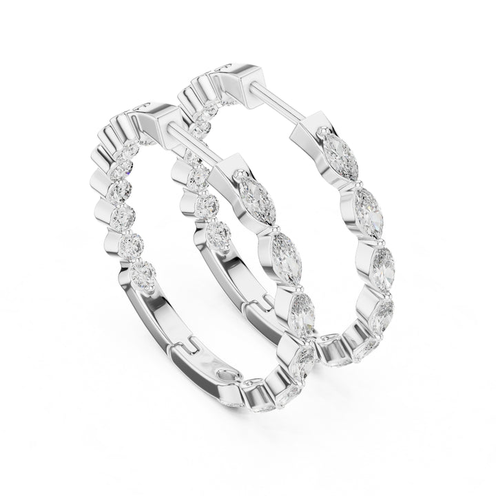 Mixed Shape Diamond Hoop Earrings - E1118