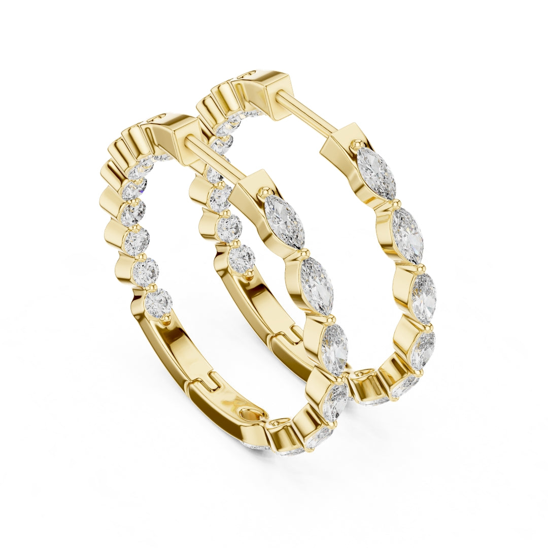 Mixed Shape Diamond Hoop Earrings - E1118