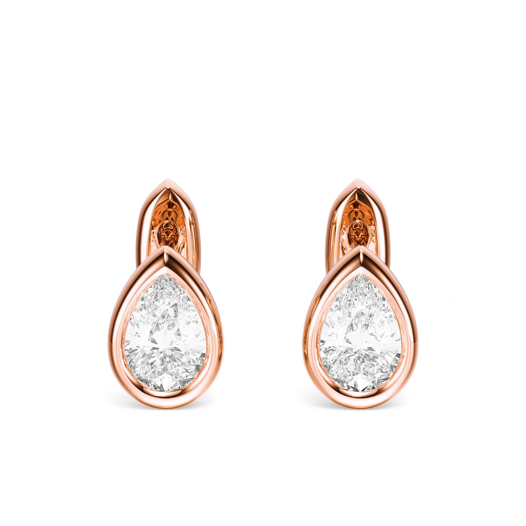 Bezel Pear Lab Diamond Huggie Earrings - E1113