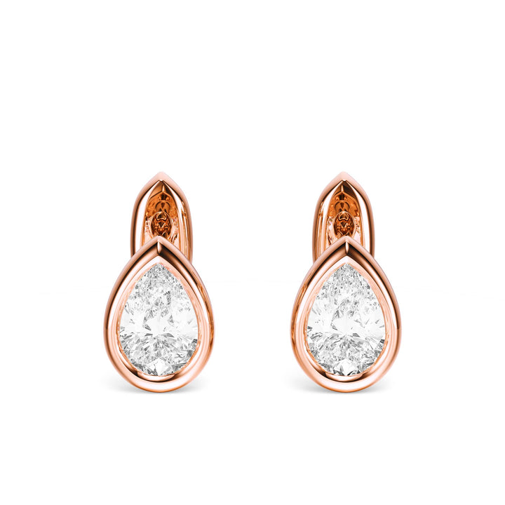 Bezel Pear Lab Diamond Huggie Earrings - E1113