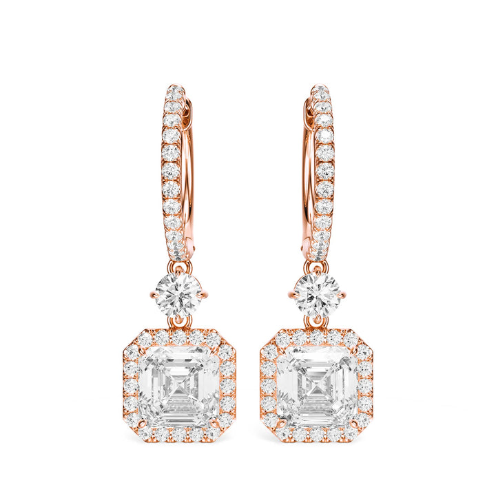 Halo Drop Asscher Lab Diamond Earrings - E1114