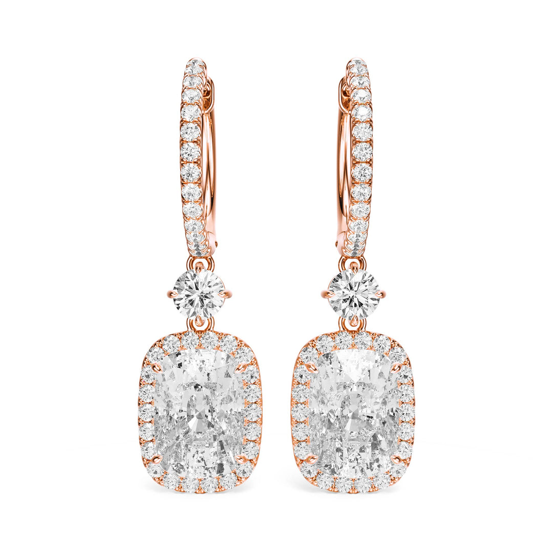 Halo Drop Elongated Cushion Lab Diamond Earrings - E1114