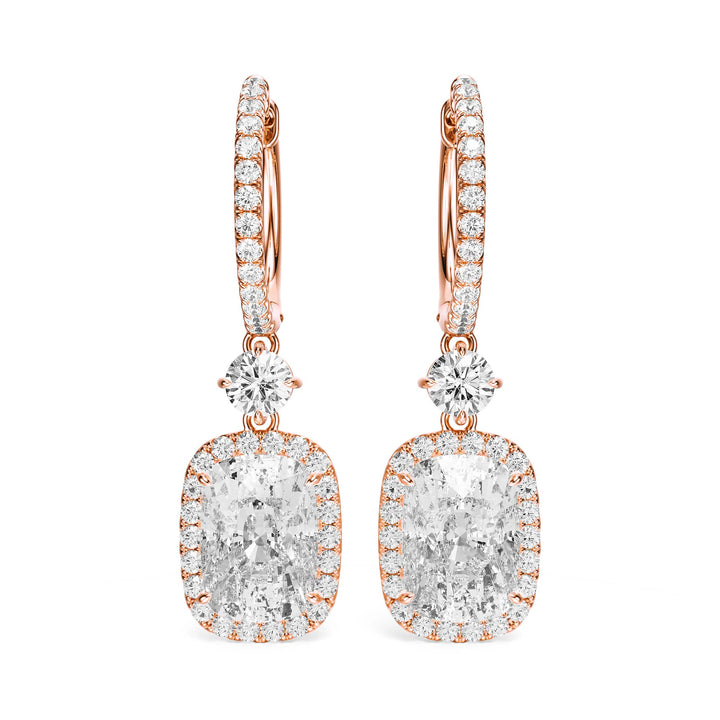 Halo Drop Elongated Cushion Lab Diamond Earrings - E1114