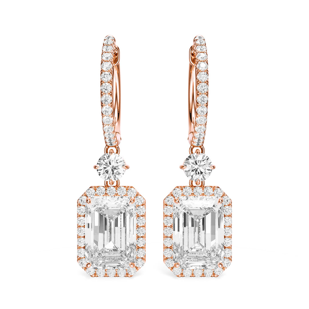 Halo Drop Emerald Lab Diamond Earrings - E1114
