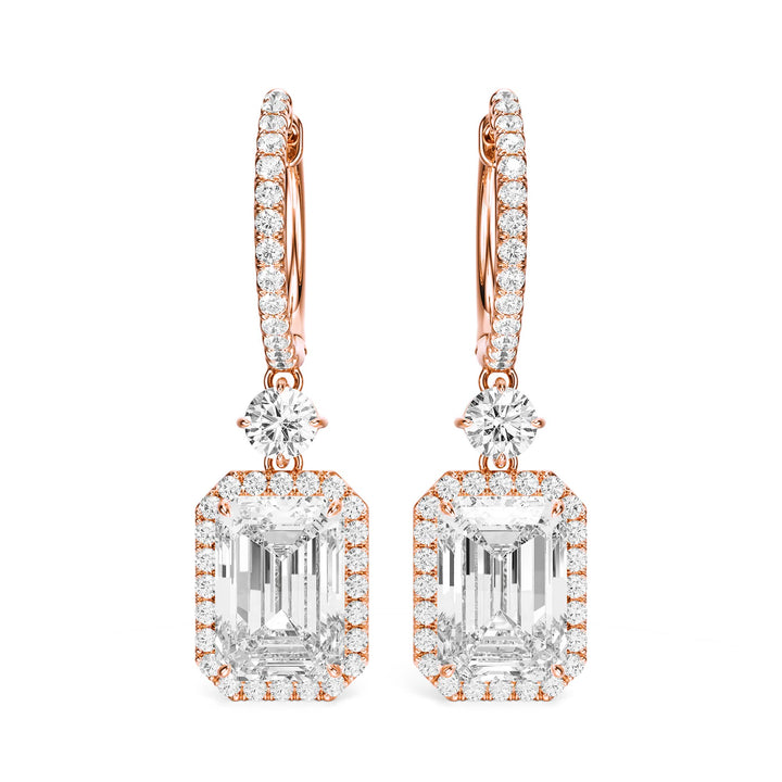 Halo Drop Emerald Lab Diamond Earrings - E1114