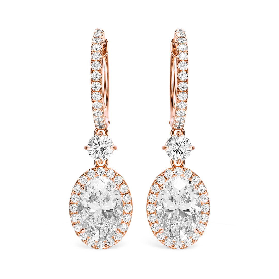 Halo Drop Oval Lab Diamond Earrings - E1114